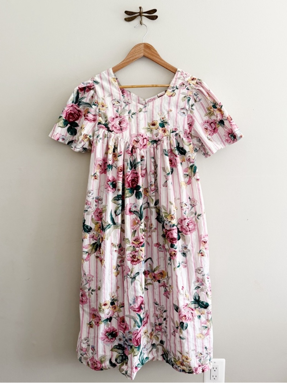 90s Cotton Moody Floral Striped Cottagecore Muumuu Midi Dress